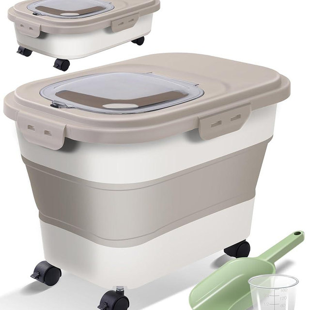 Collapsible Dog Food Storage Container, Airtight 30 35 Lbs Rice Cereal Flour Sugar Kitchen Accessories Bin Bucket, 20 25 Lbs Dog Cat Pet Holder Gift Travel Essentials Must Haves Gear Stuff Necessities