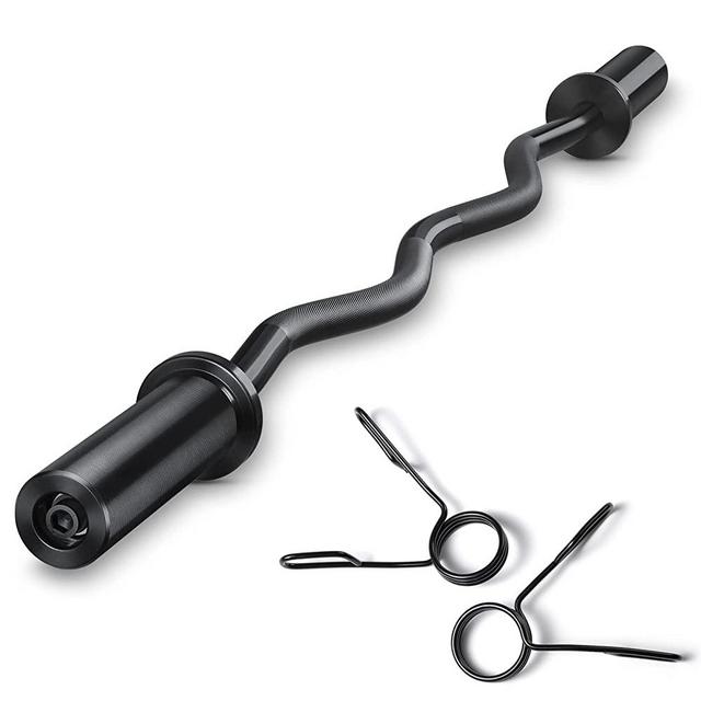 HIRALIY 47" Olympic EZ Curl Barbell Bar for 2-inch Weight Plates Curling Bar for Weight Lifting Bicep Curl, 2 Spring Collars Included