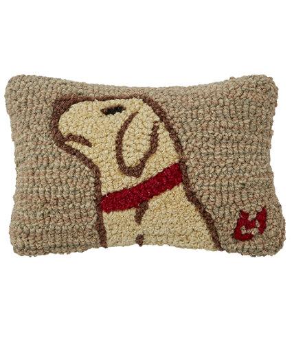 Wool Hooked Throw Pillow, Begging Yellow Lab