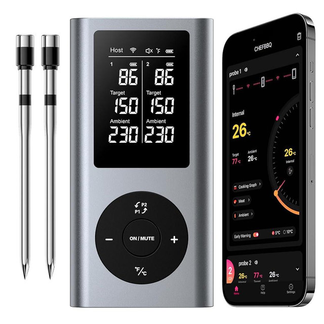 Paneceia Meat Thermometer Digital Wireless with 2 Probes, 800FT Long Range Bluetooth Cooking Thermometer, Food Thermometer for Remote Monitoring of Grill, Oven, Smoker, Air Fryer, iOS & Android App