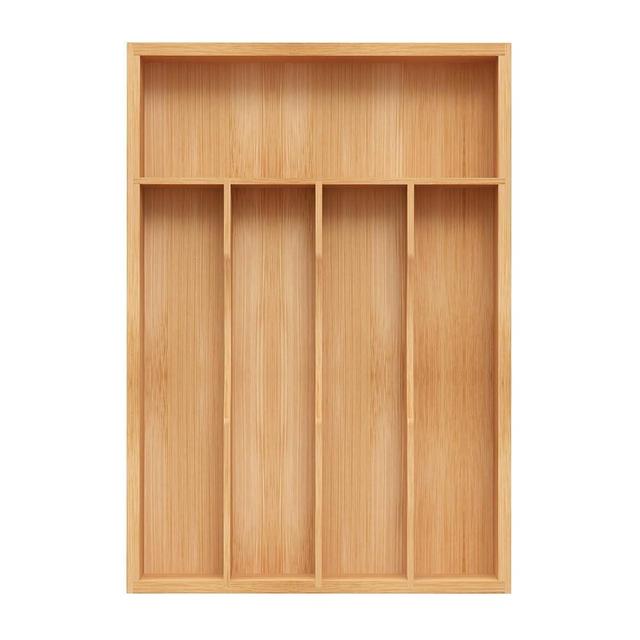 Bamboo Silverware Organizer, Kitchen Drawer Organizer, Utensil Holder, Cutlery Tray & Spoon Flatware Storage with Grooved Drawer Dividers (5 Slots, Natural)