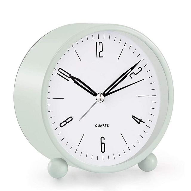 Analog Alarm Clock, 4 inch Super Silent Non Ticking Small Clock with Night Light, Battery Operated, Simply Design, for Bedroon, Bedside, Desk, (White)