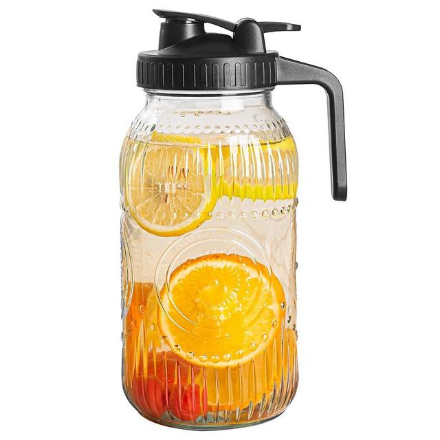 Amzcku Vintage Half Gallon Mason Jar Pitcher Large 64 oz Wide Mouth with Lid - 2 Quart Airtight Glass Jug for Water, Juice, Milk, Tea, Iced Coffee and Drinks