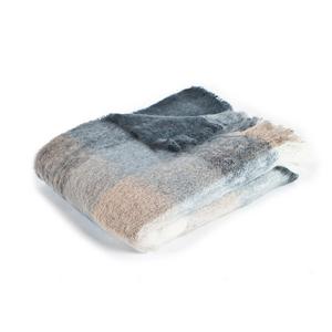 Charcoal, White & Mink Check Mohair Throw