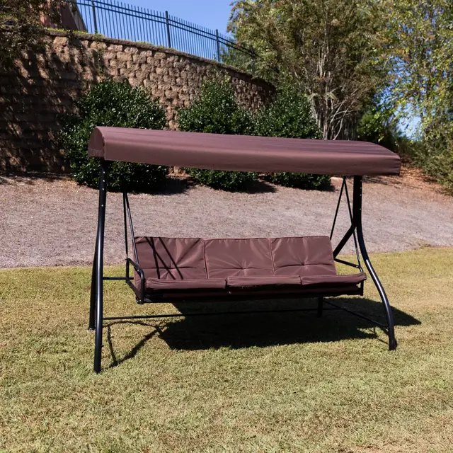 Flash Furniture 3-Seater Convertible Canopy Patio Swing in Brown