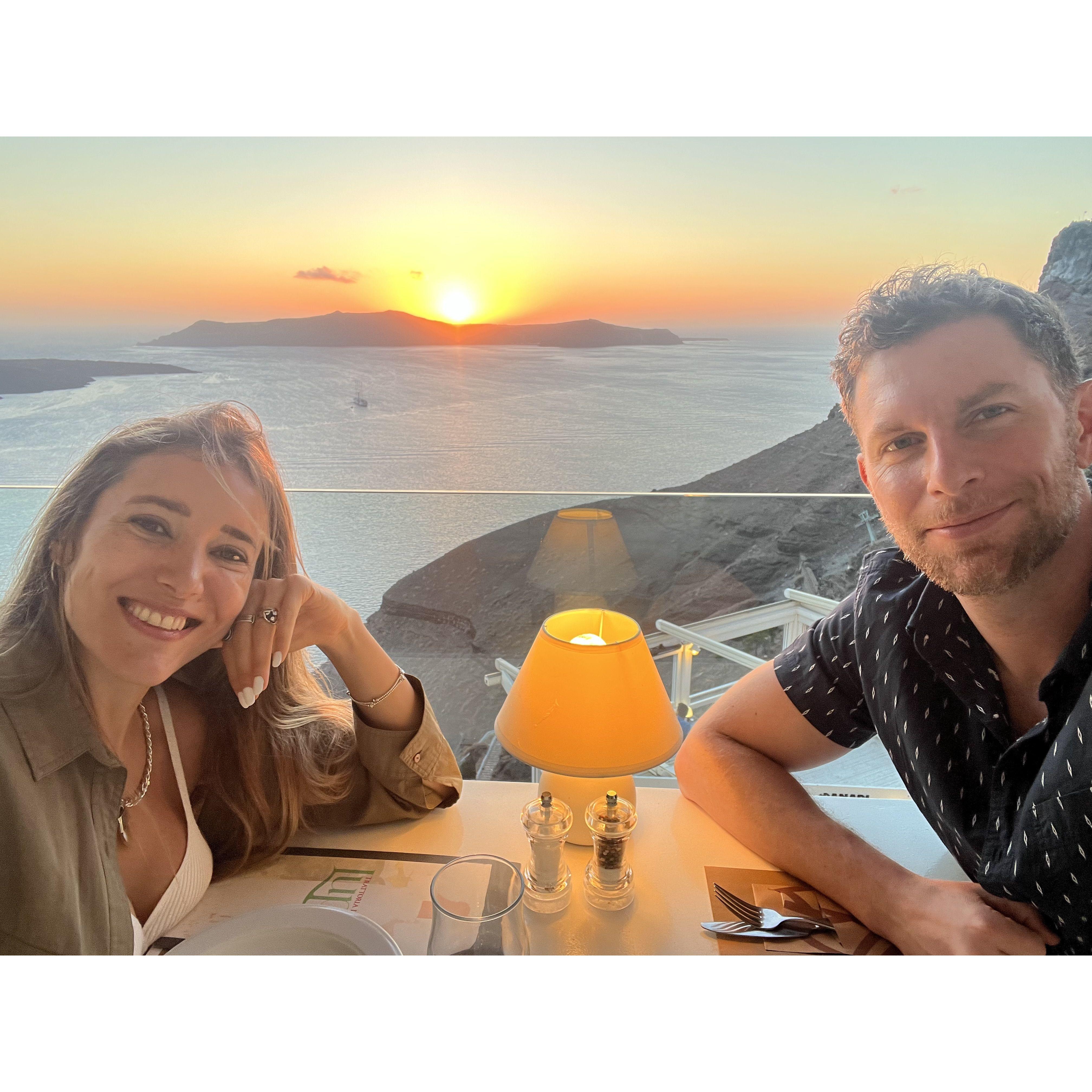 Sunset dinner in Santorini, Greece