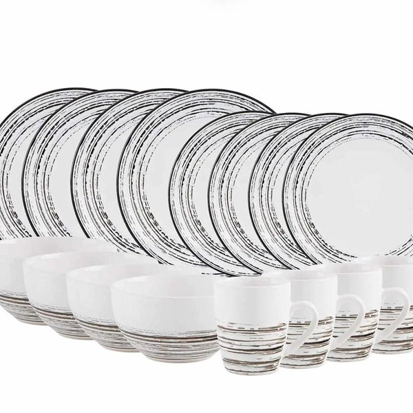 16-Piece Black Scratch Dinnerware Set