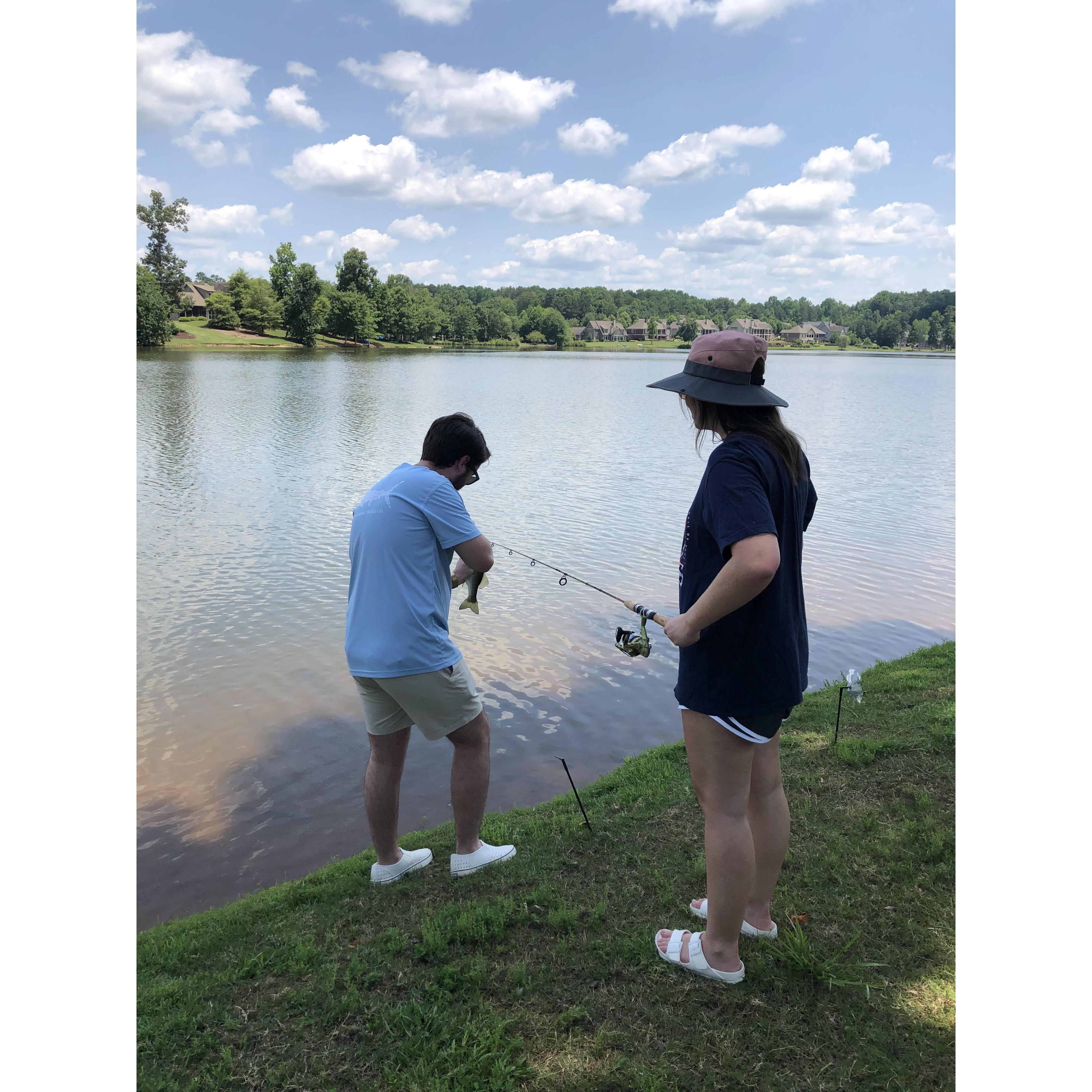 Kate caught a fish, but refused to touch it. It later died. RIP