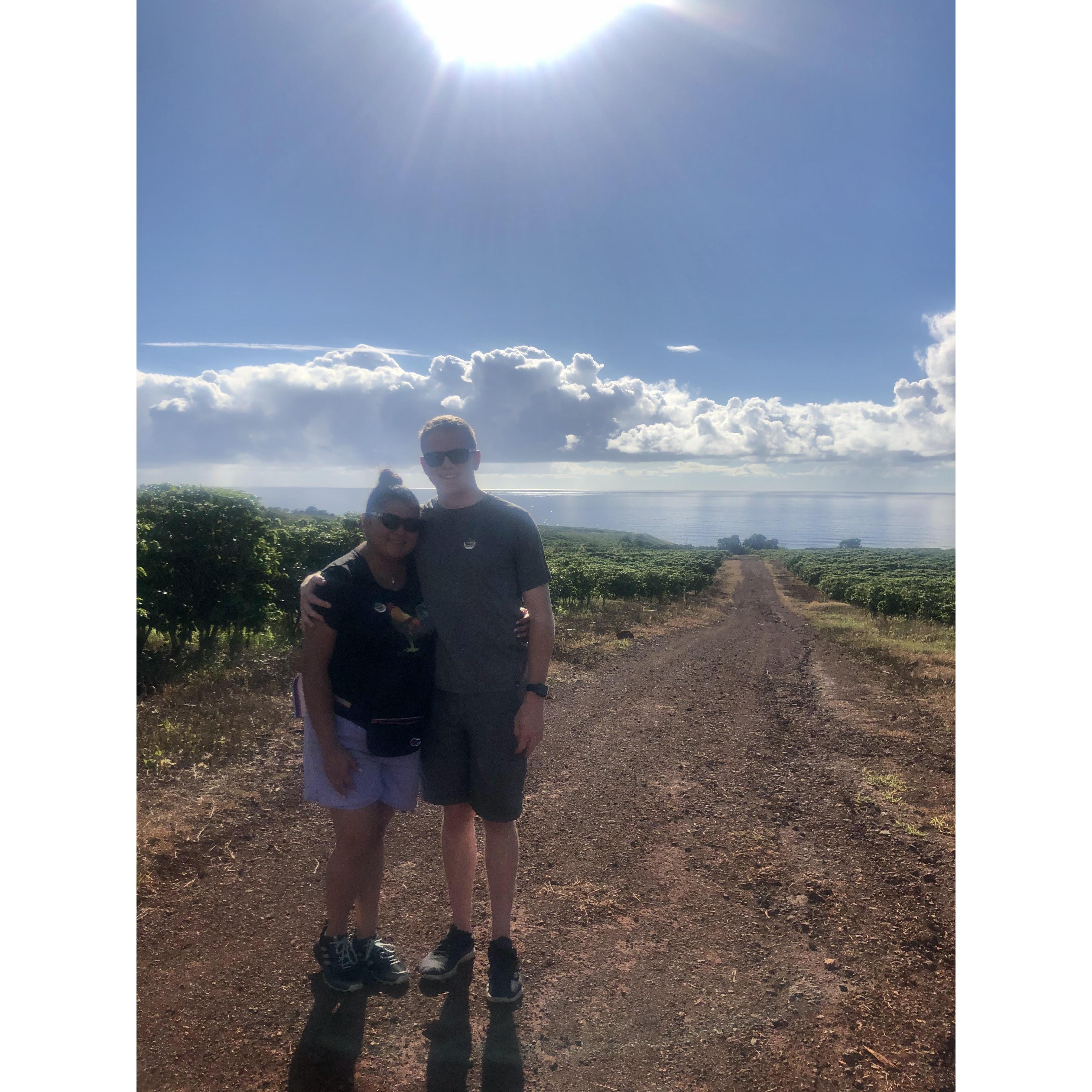 Our very first trip to Kauai, Hawaii together we both fell in love with the Island and knew we'd love to get married on the Islands! This was on a coffee tour!