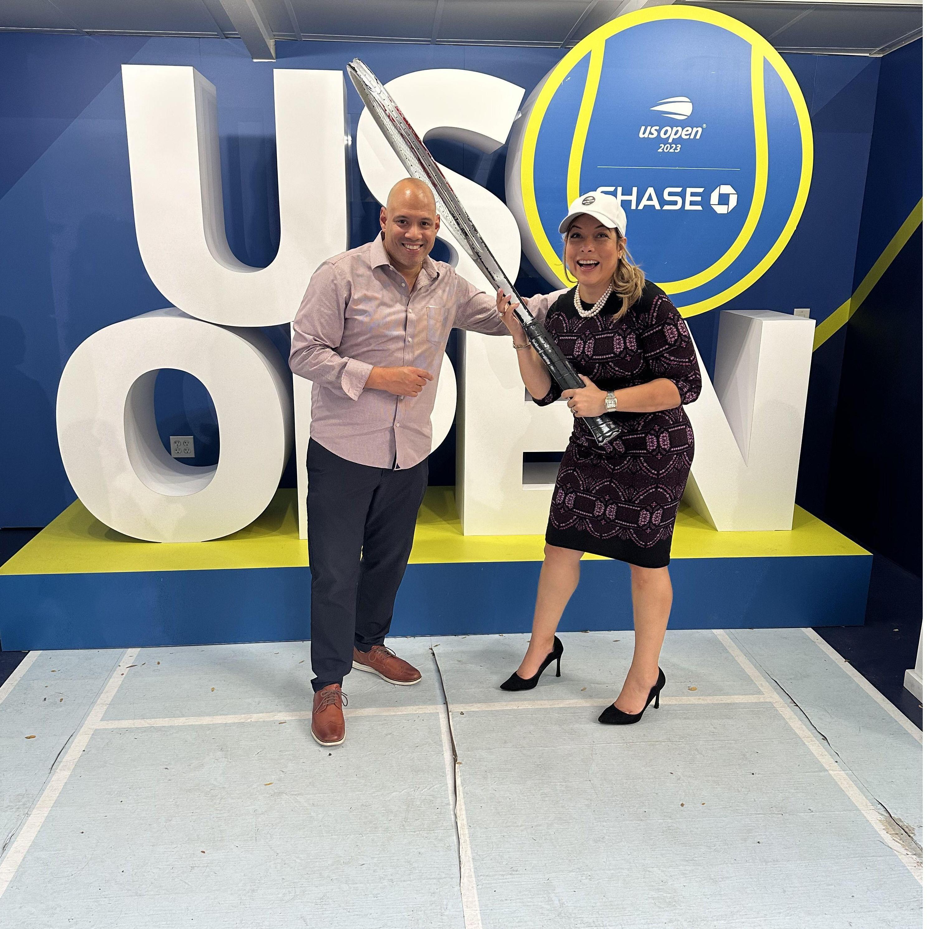 Andy almost broke the racket with his hard head... post-work meetings US Open fun.