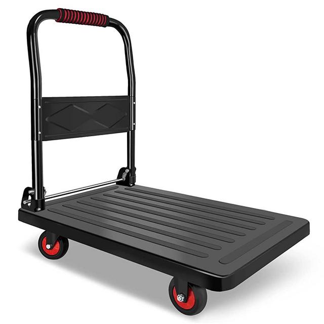 Platform Truck Push Cart Dolly Heavy Duty with 880 LBS Capacity and Swivel Wheels, 29"x19" Flatbed Hand Cart, Flat Dolly Cart Easy Moving Storage for Groceries, Office, Garage, Warehouse