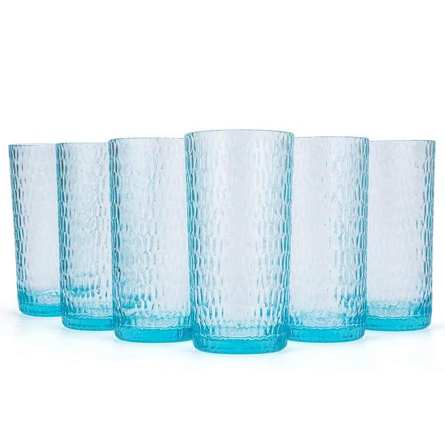 KX-WARE 22-ounce Honeycomb Highball Glasses Plastic Tumbler Acrylic Glasses, set of 6 Blue