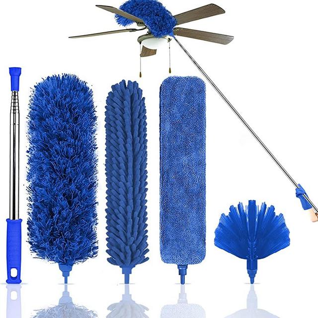 Microfiber Feather Duster, 5PCS Washable Cobweb Dusters for Cleaning Kit with 100" Extension Long Pole, Bendable Telescopic Duster for High Ceiling Fan, Blinds, Furniture & Cars