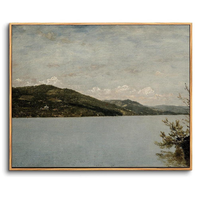 crmotu Vintage Framed Wall Art, Lake Landscape Canvas Painting, Nature Scenery Retro Art Prints, Mountain River Moody Pictures Wall Decor for Bedroom Kitchen Office Desktop Rustic Farmhouse 8x10in
