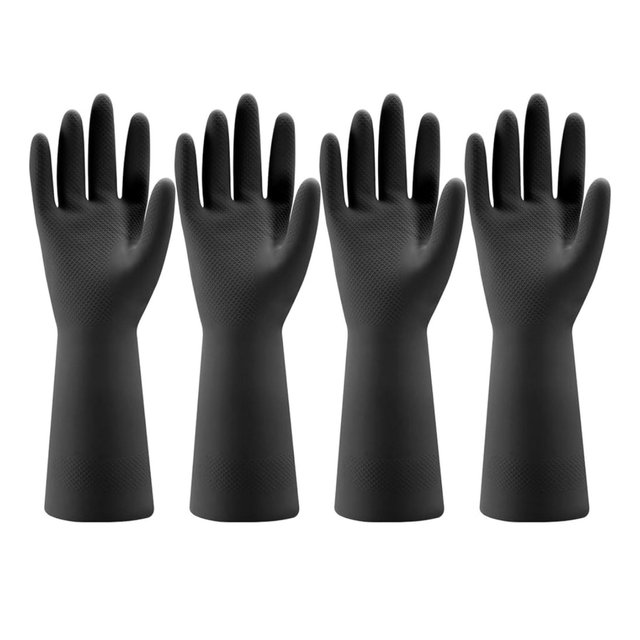 Bamllum 4 Pairs Rubber Dishwashing Gloves (Black)