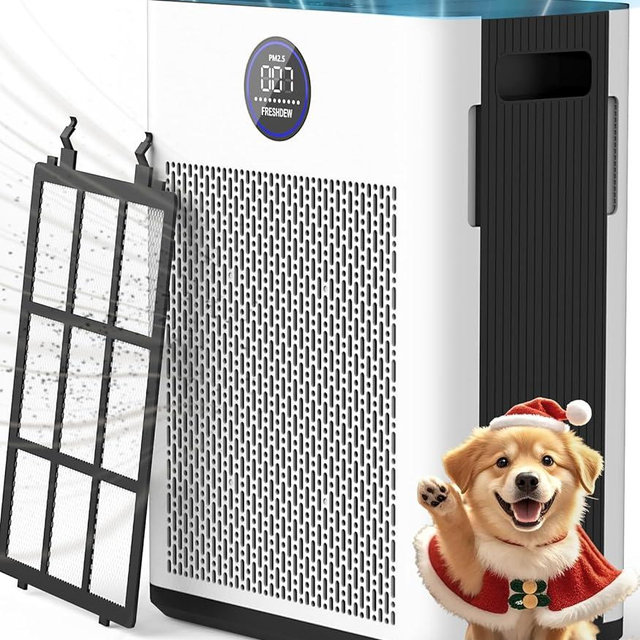 Air Purifiers,FRESHDEW Air Purifiers for Home Up to 2300ft² With Double-sided Air Inlet, Air Quality and Sensors,H14 True HEPA Air Washable Filters,Odor,Smoke,Dust,Pollen,Pet Dander with Timer 22dB
