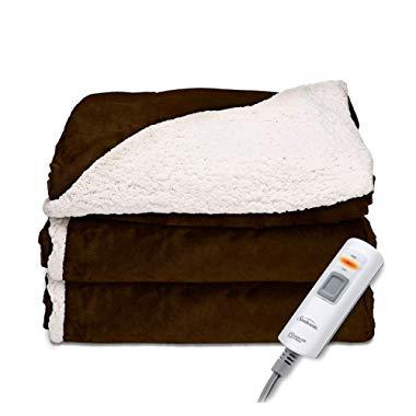 Sunbeam Heated Throw Blanket | Reversible Sherpa/Royal Mink, 3 Heat Settings, Sable - TRT8WR-R764-25A00