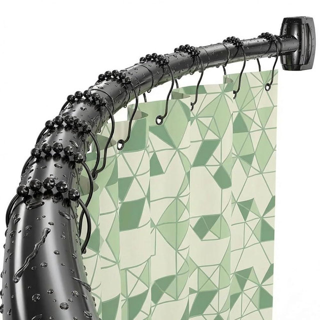 Curved Shower Curtain Rod， Adjustable 33-78 Inches Matte Black All Stainless Steel Curved Shower Rod，Shower Curtain Rod for Extra Shower Space for Bathroom, Bathtub, Stall, No Rust, Need to Drill