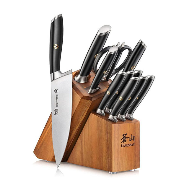 Cangshan L Series Black 1026061 German Steel Forged 12-Piece Knife Block Set, Acacia