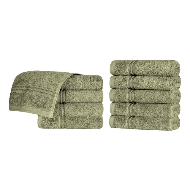 Premium Cotton Absorbent Luxury Weight Absorbent Face Towel Washcloth Set of 10, Forest Green - Blue Nile Mills