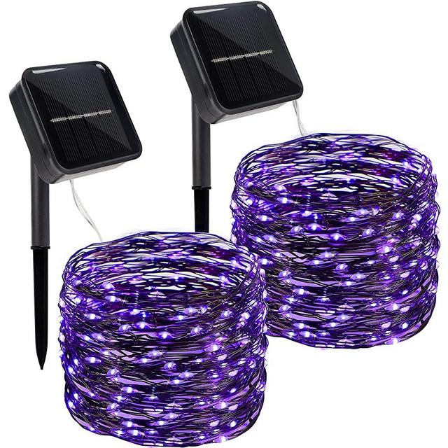 Twinkle Star 2 Pack Outdoor Solar String Lights, 39.4 FT 120 LED Solar Powered Halloween Decorative Fairy Lights with 8 Modes, Waterproof Black Wire for Christmas Patio Yard Wedding Party, Purple