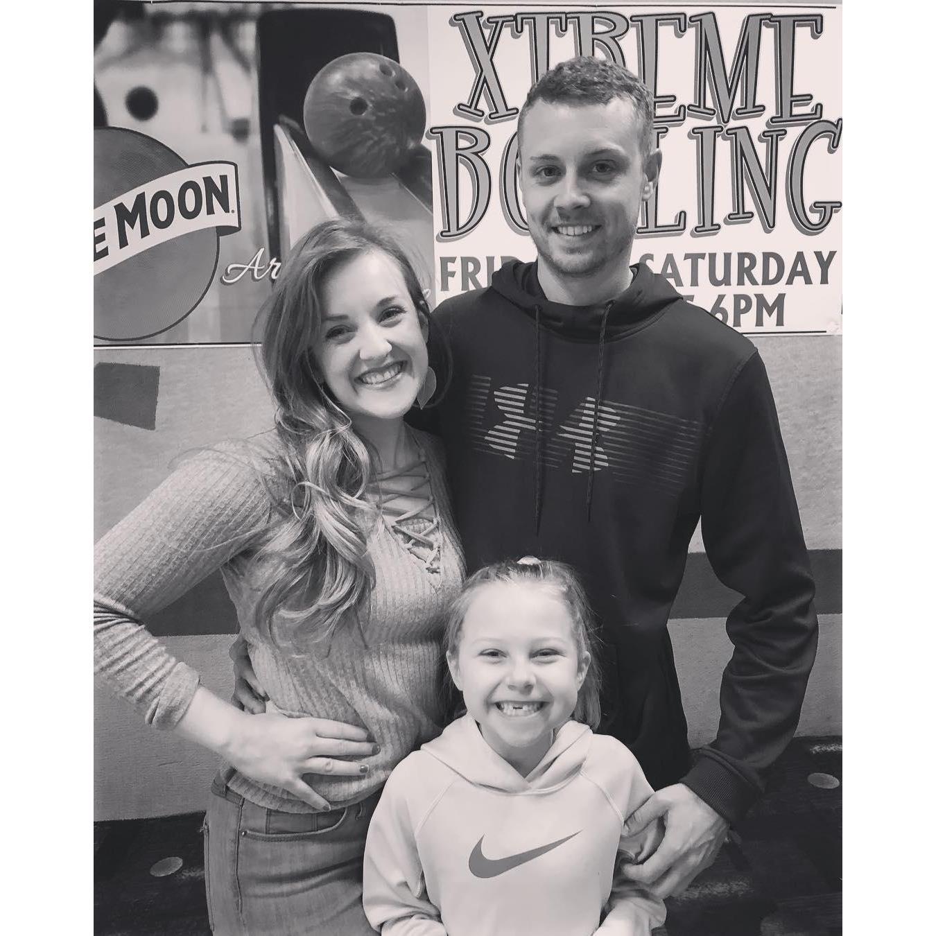 Bowling with the MN Family. Mayce Face wanted to join our photo op.