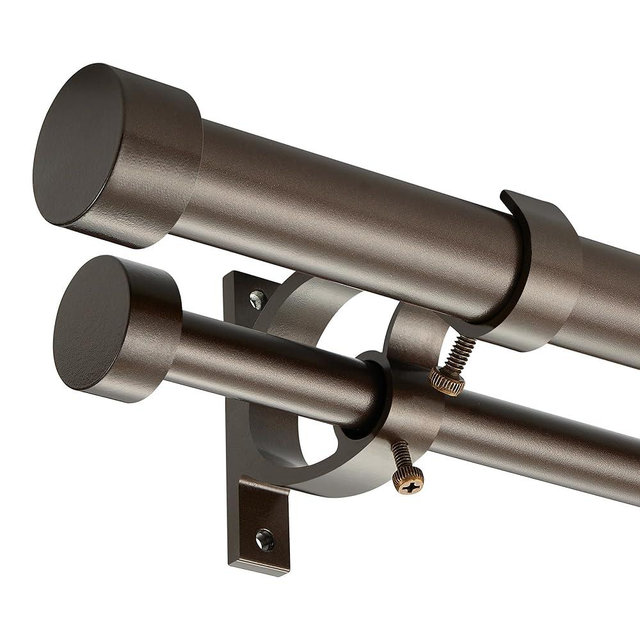 Lwiiom Dark Bronze Double Curtain Rods 36 to 72 Inches (3-6 Feet),1-Inches Front and 5/8 Inches Back Adjustable End Cap Double Window Drapery Rod for Drapes and Curtains