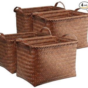 BROWNLILY Handwoven Clothes Basket Laundry Hampers Large Wicker Storage Baskets for Shelves Blankets Closet Storage Bins Car Bedroom Bathroom Organizers and Storage Bath (Pack of 4, Brown)