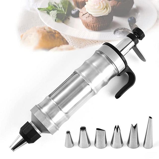 Suuker Icing Decoration Gun Set,Stainless Steel Dessert Decorator Cake Decorating Tool with 6 Pcs Russian Piping Icing Nozzles,Kitchen Baking Pastry Tool(Black）