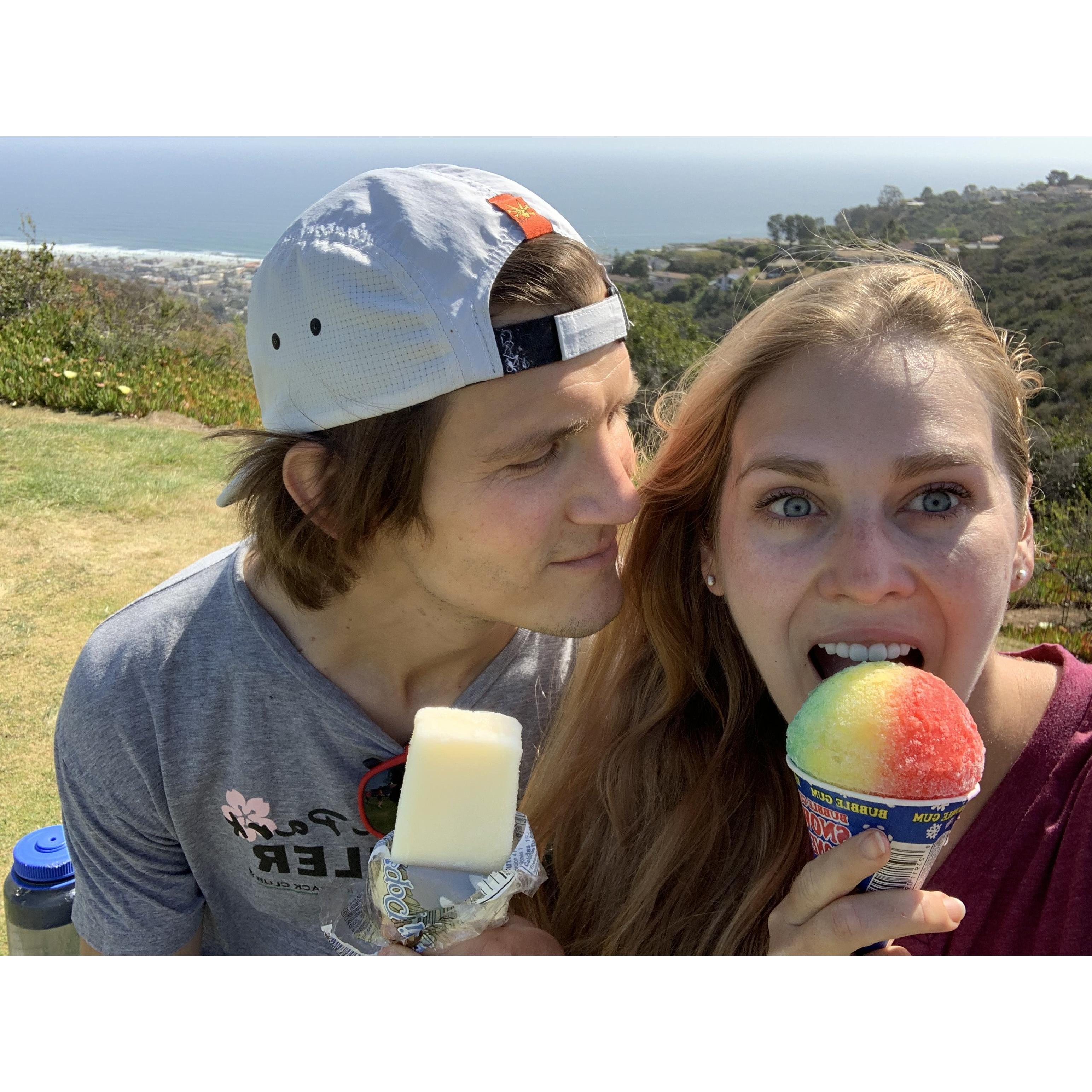 Ice cream to get us through our strenuous urban hike to Mt. Soledad.