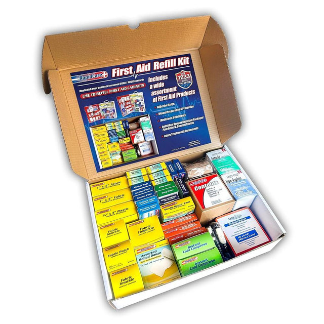Rapid Care 4-Shelf First Aid Refill Kit - 1033 Piece OSHA & ANSI Compliant First Aid Cabinet Refill, Serves 150+ People, Color-Coded Workplace, Office & School First Aid Supplies