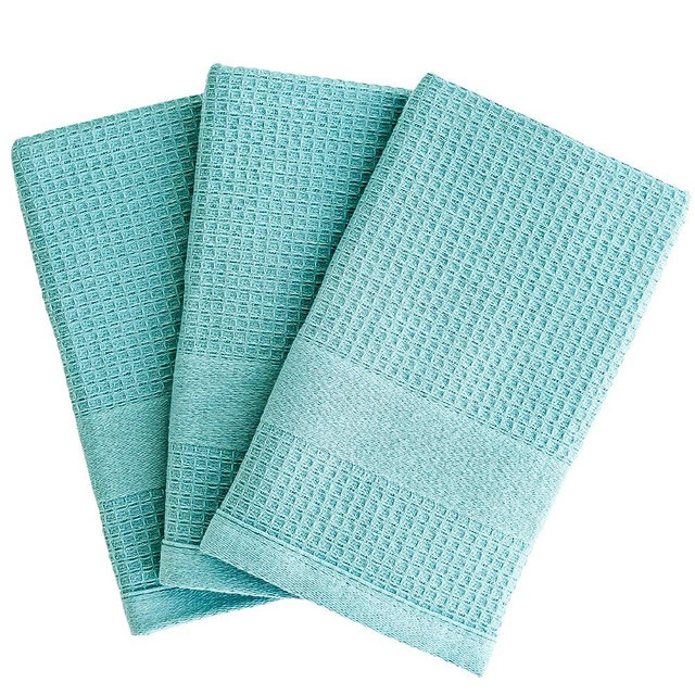 Luzia Premium Kitchen Towels; Stylish and Absorbent - Waffle Weave – Set of Three, Cameo Blue
