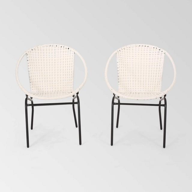 Java Set of 2 Faux Rattan Modern Club Chairs - White - Christopher Home Knight