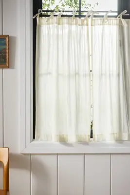 Cotton Dobby Striped Sheer Tie-Top Café Curtains, Set of 2