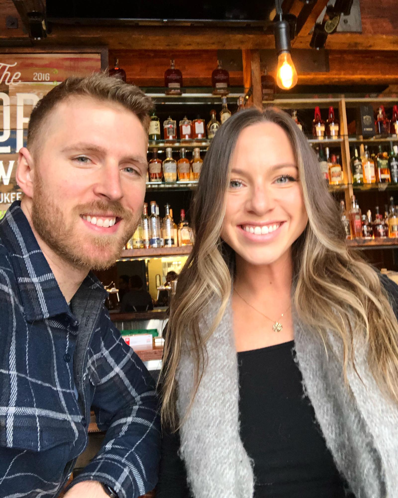 Us grabbing lunch at Explorium Brew Pub below our last apartment before we became homeowners!