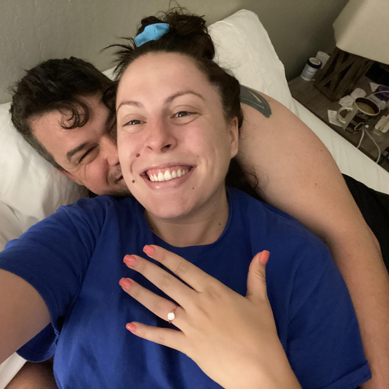 Then Stephen proposed!! He delivered mimosas and coffee in bed, with a ring!