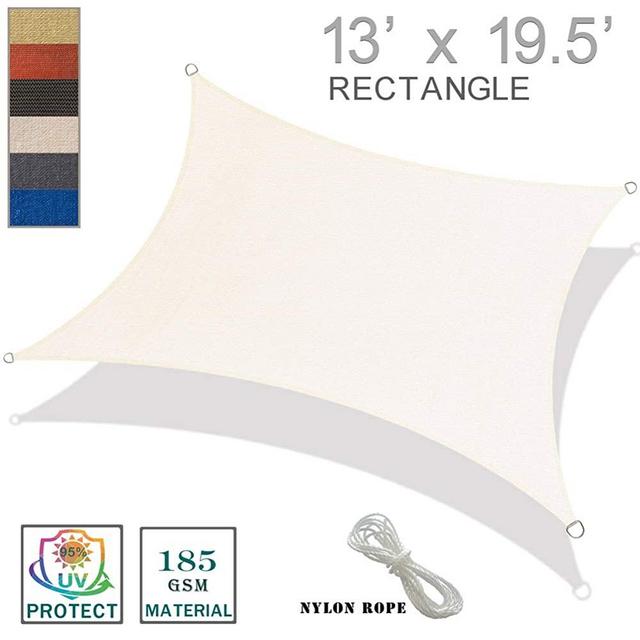 SUNNY GUARD 13' x 19.5' Cream Rectangle Sun Shade Sail UV Block for Outdoor Patio Garden