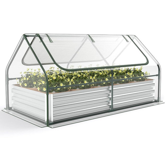 S AFSTAR Raised Garden Bed with Cover, 6FT x 3FT x 3FT Galvanized Bottomless Garden Bed with Greenhouse, Dual 2-Tier Roll-Up Windows, Easy Venting & Watering, Outdoor Metal Planter Box Kit with Cover