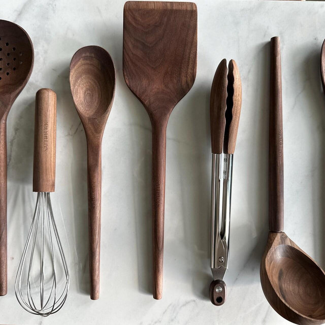 Walnut Wood Kitchen Utensil Set – Handcrafted Natural Cooking Tools – Nontoxic, Plastic-Free, Microplastic-Free, Safe for Nonstick Cookware