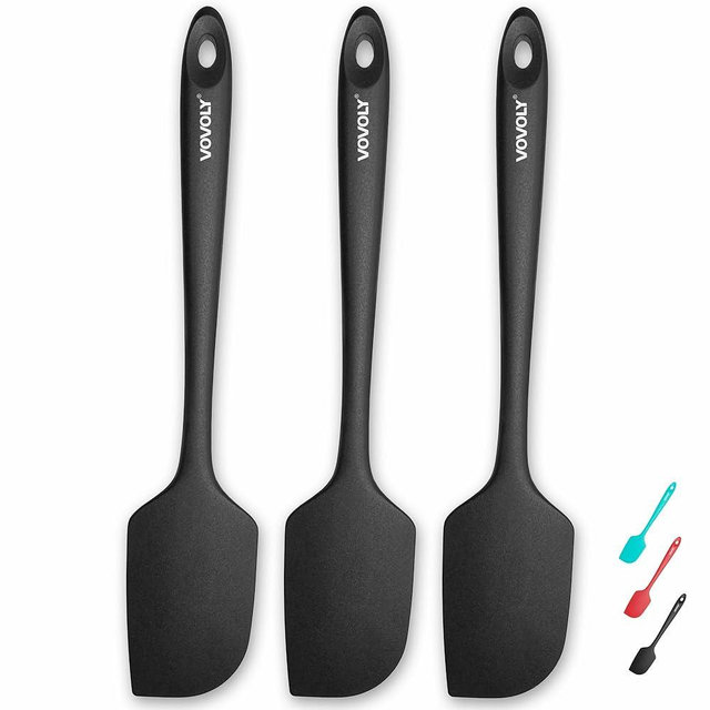 Silicone Spatula for Kitchen, 600°F Heat resistant Spatulas for Baking, Cooking, Scraping,and Mixing, Non Stick Kitchen Utensils, BPA Free, 11.2 IN, 3 Pack, Black