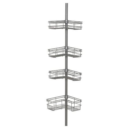 Premium "L" Shaped Rust Resistant Bathtub and Shower Pole Caddy Silver - Zenna Home