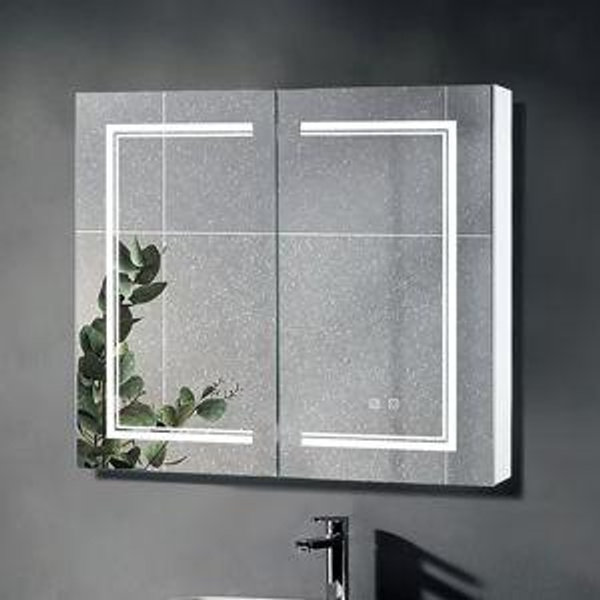 Winado 32-Inches x 28-Inches Lighted LED Fog Free Surface/Recessed Mount White Mirrored Rectangle Medicine Cabinet with Outlet