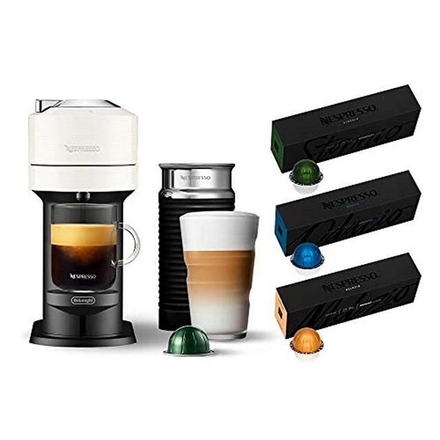 Nespresso Vertuo Next Coffee & Espresso Machine by De'Longhi, White w/Aeroccino Milk Frother, One Touch Brew, Single-Serve Coffee & Espresso Maker