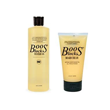 John Boos Block MYSCRM Essential Mystery Oil and Board Cream Care and Maintenance Set: Includes One 16 Ounce Bottle Mystery Oil and One 5 Ounce Tube Board Cream