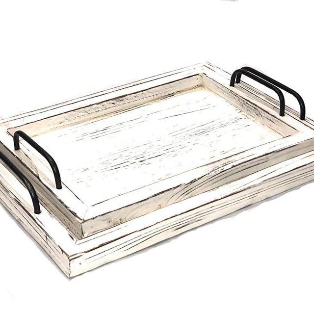 Decorative Ottoman Serving Tray - Kitchen/Coffee Table/Home Decor/Breakfast Trays - Wooden Server Platter - Rustic Country Platters - Wood Server - Farmhouse Decor - Kitchen Decor - Wood Platter