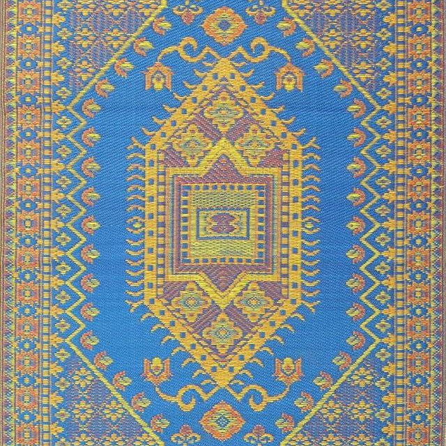 Mad Mats Traditional Outdoor Rug, Reversible Plastic Mat (6' x 9', Oriental Turkish - Blue)