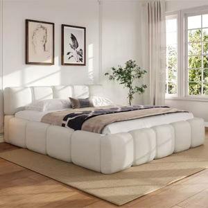 White Wood Upholstered Platform Bed