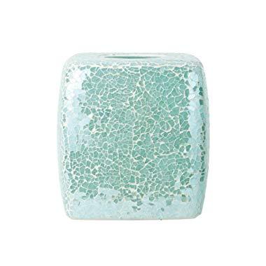 Whole Housewares Mosaic Glass Tissue Holder Decorative Tissue Cover Square Box (Turquoise)