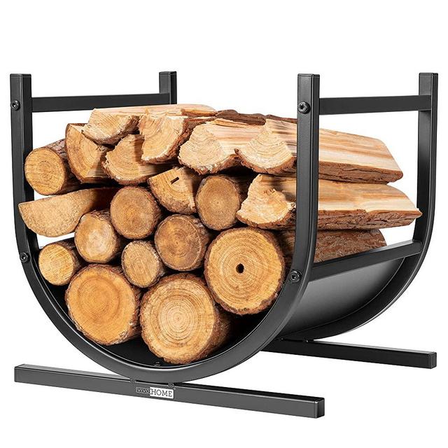 VIVOHOME 17 Inches Decorative Heavy Duty Firewood Storage Log Rack Wood Holder Indoor Outdoor Black