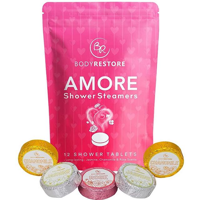 BodyRestore Shower Steamers (Pack of 12) Gifts for Women and Men - Jasmine, Chamomile, Rose Essential Oil Scented Amore Tablets, Aromatherapy, Relaxation Shower Tablets - Gift for Mom & Couples
